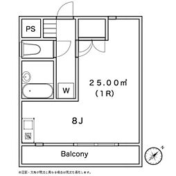 エルカーサ緑 206 2階ワンルームの間取り
