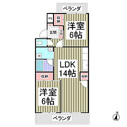 行田ハイツ2号棟 2LDKの間取図画像