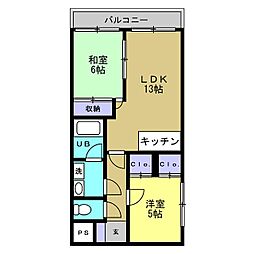 スカイハイツ 2LDKの間取図画像