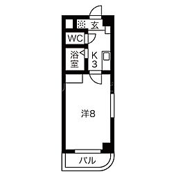 名古屋市営鶴舞線 原駅 徒歩12分の賃貸マンション 3階1Kの間取り