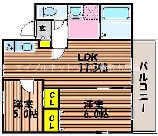 ボンシャンス ｜岡山県倉敷市白楽町(賃貸アパート2LDK・2階・49.85㎡)の写真 その2