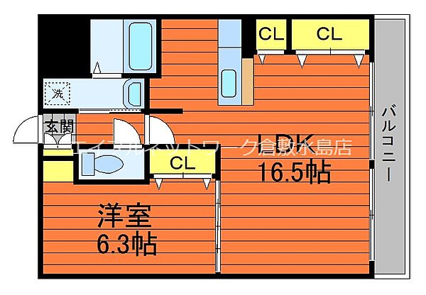 FORTUNA老松 ｜岡山県倉敷市老松町1丁目(賃貸マンション1LDK・2階・49.23㎡)の写真 その2