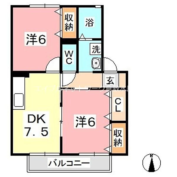 アネシスB ｜岡山県倉敷市西阿知町(賃貸アパート2DK・1階・47.69㎡)の写真 その2