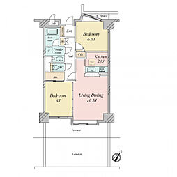 大宮宮原ガーデンハウス 2LDKの間取図画像