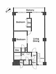 中の島クロスビル中の島クロスハイツ 2LDKの間取図画像