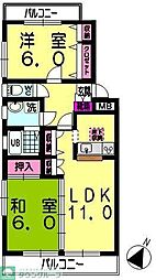 埼玉高速鉄道 川口元郷駅 徒歩35分の賃貸アパート 2階2LDKの間取り