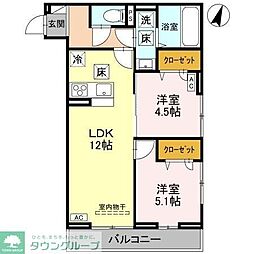 JR京浜東北・根岸線 与野駅 徒歩9分の賃貸アパート 1階2LDKの間取り