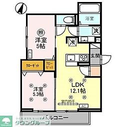 JR京浜東北・根岸線 与野駅 徒歩9分の賃貸アパート 3階2LDKの間取り