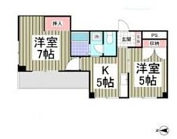 三ッ和マンション 2Kの間取図画像