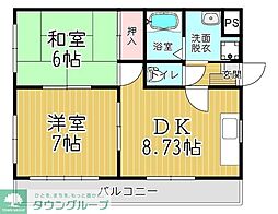 大畑第2マンション 2DKの間取図画像