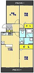 タカパークハイツ 3LDKの間取図画像