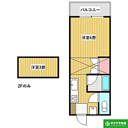 はくらくハウス 2階ワンルームの間取り