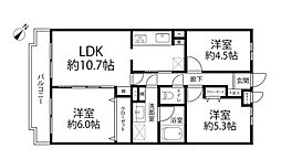 ライオンズマンション小田急相模原第3 3LDKの間取図画像