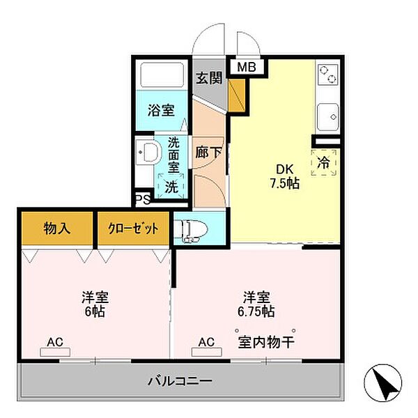 オペラハウス上大島　A ｜群馬県前橋市天川大島町(賃貸アパート2DK・3階・46.83㎡)の写真 その2