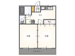 塚田ハイツ 3階2DKの間取り
