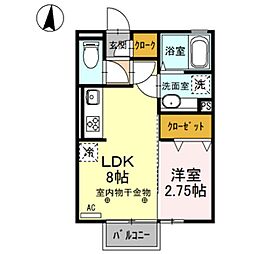 Rosemary/Marigold/Freesia　Marigold 2階1LDKの間取り