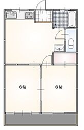 元川ビル 2階2DKの間取り