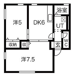 レトア絹香B 2階2DKの間取り