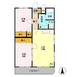 ローズウィング参番館 2階2LDKの間取り