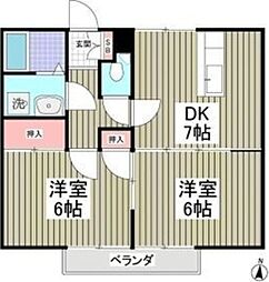 シティハイツブリッジB 2階2DKの間取り