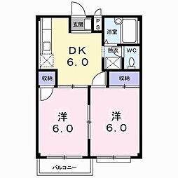 ファミール扇 1階2DKの間取り