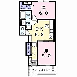 アルデンヌＡ 1階2DKの間取り