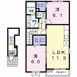 プロムナード　ヒル 2階2LDKの間取り