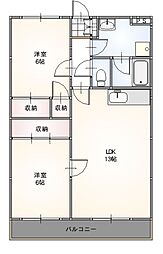 エーデルハイム 2LDKの間取図画像