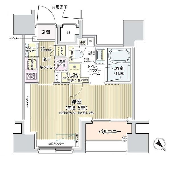 東京都中央区銀座８丁目(賃貸マンション1K・9階・25.48㎡)の写真 その2