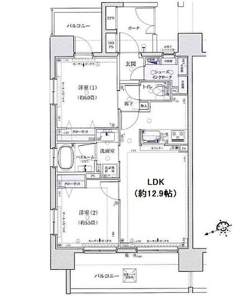 東京都台東区浅草５丁目(賃貸マンション2LDK・7階・54.12㎡)の写真 その2