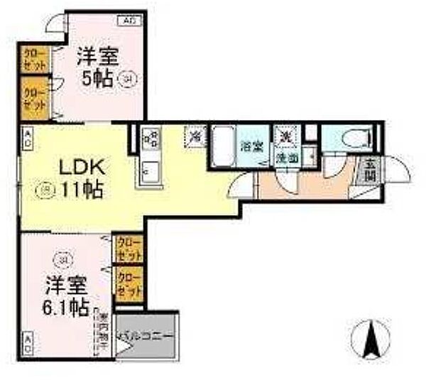 東京都足立区千住緑町３丁目(賃貸アパート2LDK・2階・51.35㎡)の写真 その2