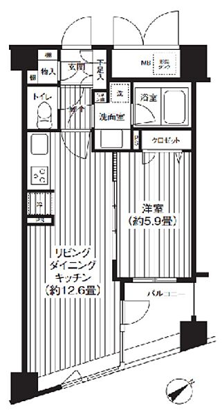 東京都新宿区余丁町(賃貸マンション1LDK・1階・42.82㎡)の写真 その2