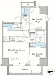 都営大江戸線 新御徒町駅 徒歩4分の賃貸マンション 5階2LDKの間取り