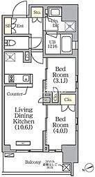 東京メトロ千代田線 西日暮里駅 徒歩6分の賃貸マンション 4階2LDKの間取り