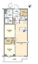 東急多摩川線 鵜の木駅 徒歩9分の賃貸マンション 2階2LDKの間取り