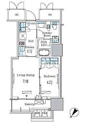 都営大江戸線 勝どき駅 徒歩12分の賃貸マンション 8階1LDKの間取り