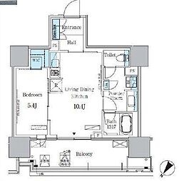 都営大江戸線 勝どき駅 徒歩12分の賃貸マンション 12階1LDKの間取り