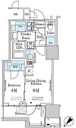 都営大江戸線 勝どき駅 徒歩12分の賃貸マンション 2階1LDKの間取り