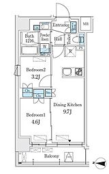 東京メトロ半蔵門線 錦糸町駅 徒歩6分の賃貸マンション 11階2DKの間取り