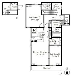 東京メトロ丸ノ内線 四谷三丁目駅 徒歩4分の賃貸マンション 2階2SLDKの間取り
