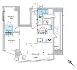 東京メトロ東西線 西葛西駅 徒歩6分の賃貸マンション 6階2LDKの間取り