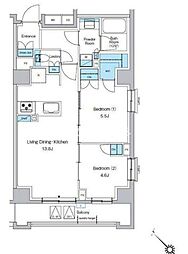 東京メトロ東西線 西葛西駅 徒歩6分の賃貸マンション 4階2LDKの間取り