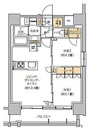 JR山手線 田町駅 徒歩16分の賃貸マンション 6階2LDKの間取り