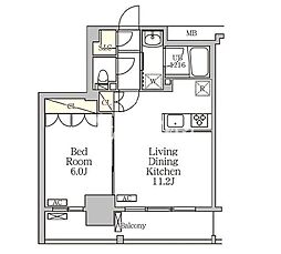 JR山手線 目黒駅 徒歩6分の賃貸マンション 2階1LDKの間取り