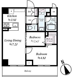 東京メトロ丸ノ内線 四谷三丁目駅 徒歩6分の賃貸マンション 2階2LDKの間取り