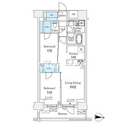 東京メトロ半蔵門線 押上駅 徒歩10分の賃貸マンション 4階2LDKの間取り