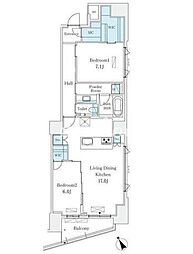 東京メトロ銀座線 外苑前駅 徒歩5分の賃貸マンション 5階2LDKの間取り