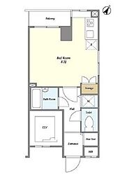 東京メトロ半蔵門線 水天宮前駅 徒歩3分の賃貸マンション 2階ワンルームの間取り