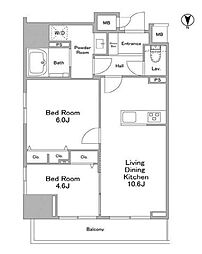東京メトロ銀座線 田原町駅 徒歩2分の賃貸マンション 9階2LDKの間取り