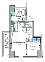 都営大江戸線 新御徒町駅 徒歩5分の賃貸マンション 11階1LDKの間取り